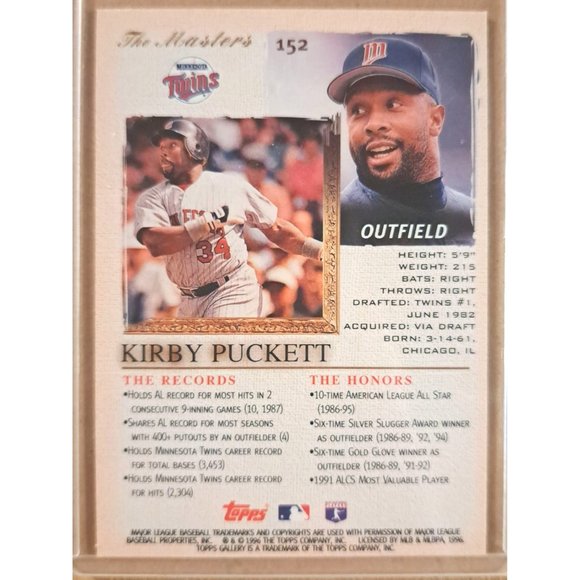 1996 Topps #152 Kirby Puckett - Picture 2 of 2